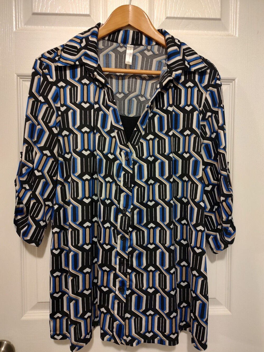 Perseption Black and Blue Geometric Button-Up Tunic